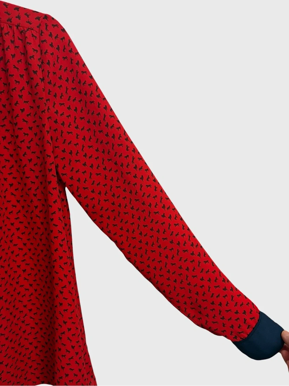 Free People Boyfriend Horse Print Blouse Size XS Red Blue Sheer Oversized Boho